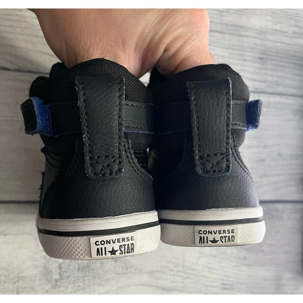 Black Leather Converse All Stars Little Boy Toddler Shoes, Size 9
